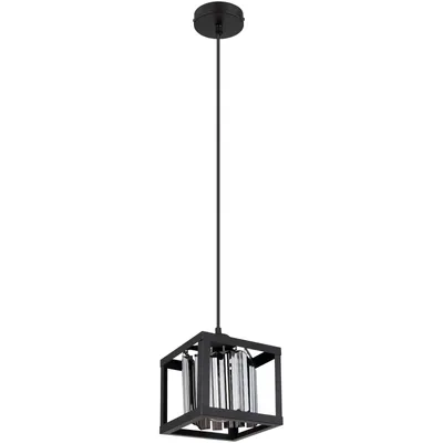 Image de Globo Lighting Lampe à suspendre métal noir mat, cristaux de verre fumé, LxlxH : 170x170x1200mm, excl. 1x E27 40W 230V