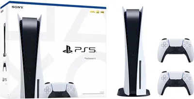 Produktbild von Sony PlayStation 5 Disc Edition Spielekonsole PS5 mit zwei DualSense Wireless Controllern (weiß)