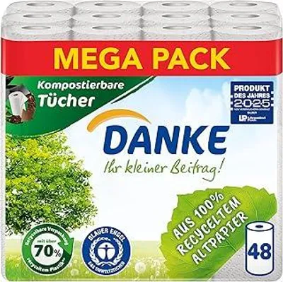 Produktbild von Danke Küchenrolle, Mega Pack, 12 Packungen (48 Rollen x 45 Blatt)