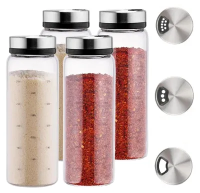 4er-Set Gewürzgläser 500 ml mit Drehdeckel, Borosilikatglas