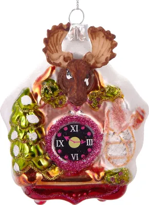 Immagine prodotto di BRUBAKER Orologio a cucù color alce - Guaina natalizia in vetro dipinta a mano - decorazione dell'albero di Natale figurine divertente decorazione pendente albero bauble - 10 cm