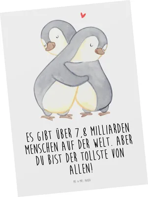 Produktbild von Mr. & Mrs. Panda Postkarte Pinguine Kuscheln - Weiß - Geschenk, Grußkarte, Freundin, Postkarten, Motivkarte, für, Valentinstag, Hochzeitstag, Frauen, Partner, Freund