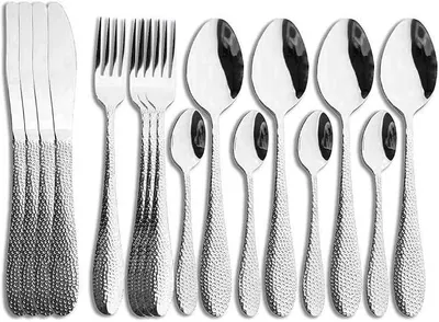 Imagen del producto de Juego de cubiertos, juego de vajilla, juego de mesa de 16 piezas, juego de cubiertos de acero inoxidable, cuchillo (plateado)
