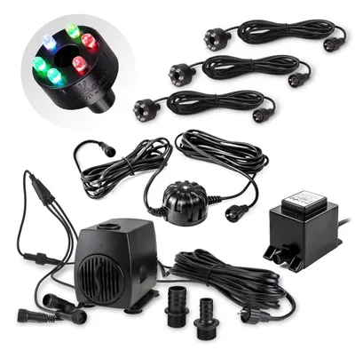 Produktbild von CLGarden Springbrunnen Pumpe mit LED Beleuchtung 3x RGB multicolor LED Ring Dämmerungssensor Teichpumpe 1300l/h Wasserspiel Gartenbrunnen Bachlauf