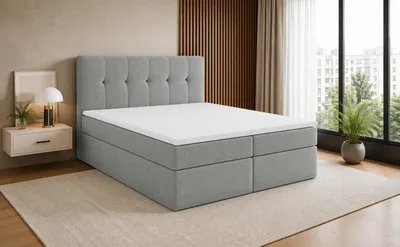 Produktbild von MODERN ROOM Boxspringbett mit Bettkasten PATRA 120x200 cm hellgrau H3 geflechtes Stoff Polsterbett Matratze Topper Doppelbett Bett für Schlafzimmer, KI-generiertes Bild