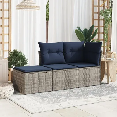 Produktbild von vidaXL Gartenhocker mit Kissen Grau 55x55x37 cm Poly Rattan