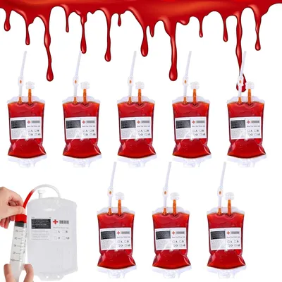 Productafbeelding van Halloween-bloedzak - Set van 8 - Halloween-drinkcontainer - 350 ml bloedzak - Feestdecoratie - Volwassenen