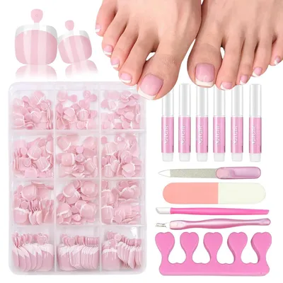 Produktbild von Künstliche Fußnägel Set Rosa French 240 Stück mit Klebelaschen DIY
