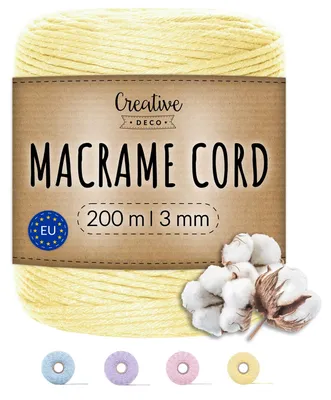 Obrázok produktu pre Creative Deco 200 m šnúra na makramé 3 mm pastelovo žltá | Bavlneno-polyesterová šnúra | Silná šnúra na cievke | Ideálna na dekorácie, umelecké práce, ručné práce, balenie darčekov