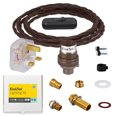 Lampen-Bausatz Antik Messing B22 ungeschaltet, 2,5m Kabel, Zwischenschalter
