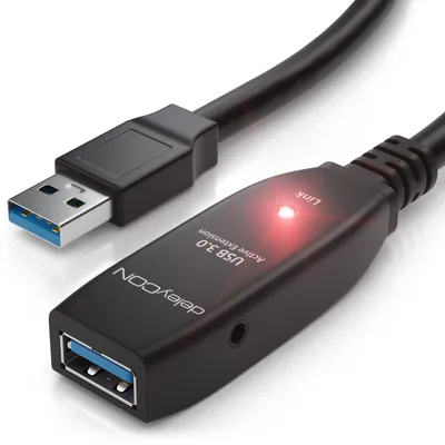 Produktbild von deleyCON 5m USB 3.0 Verlängerungkabel Repeater-Kabel aktiv mit Signalverstärker 5 GBit/s Extension Cable USB-A auf USB-A Buchse - Schwarz