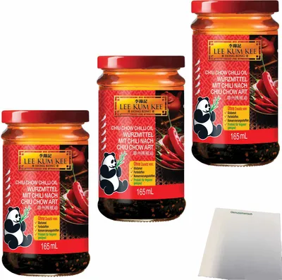 Produktbild von Lee Kum Kee Chili Öl Chiu Chow 3er Pack (3x165ml Glas) + usy Block