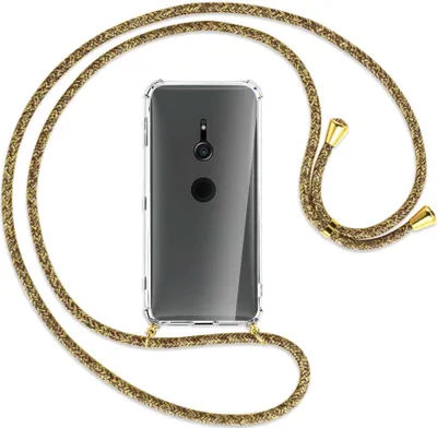 Produktbild von Handykette Backcover-Schutzhülle mit Band (Metall goldfarben) für Sony Xperia XZ2 - braun+beige