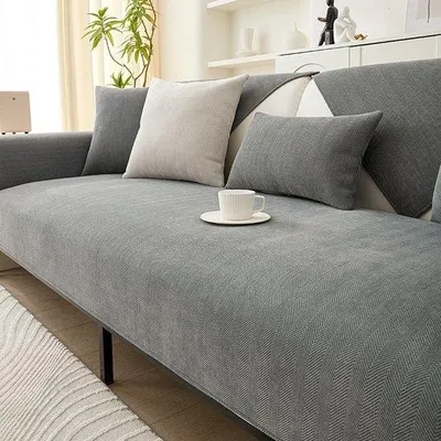 Produktbild von Donkergrijs Chenille-Textilbank, universell für alle Saisons, antislip und schmutzabweisend, weich und hautfreundlich, bequem und atmungsaktiv, für Wohnzimmer geeignet, 110x110cm