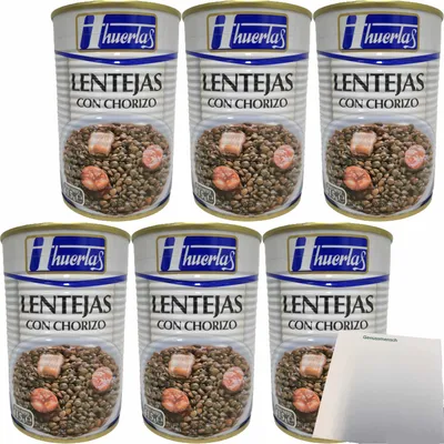Produktbild von huertas Lentejas con Chorizo (Linsen mit Paprikawurst) Gastropack (6x415g Konserve) + usy Block
