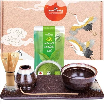 Produktbild von Japanischer Teezeremonie-Set 6-teilig - Matcha-Tee-Set mit biologischem Matcha aus Japan - inklusive Matcha-Schale, Besenhalter und Tee-Dienblatt