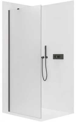 Zdjęcie produktu dla szkło ceramiczneO – Kabina prysznicowa Walk-in Onyx Y L/P – 8 mm – czarna matowa, szkło mleczne – 110 x 200 cm
