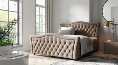 Produktbild von Boxspringbett Schlafzimmerbett TURHAN 180x200cm Stoff Elisa Velvet Cappuccino