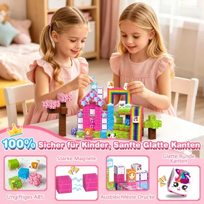 Image de Blocs de construction magnétiques, 150 pièces, rose, jouet créatif pour enfants