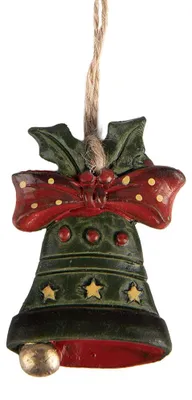 Produktbild von Clayre & Eef Weihnachtsanhänger Klingel 4x1x5 cm Grün Kunststoff