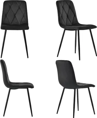 Zdjęcie produktu dla Fortuna Lai Krzesło do jadalni (4 szt.), czarne, zestaw 4 szt. Krzesło tapicerowane Krzesło designerskie, krzesło do jadalni z aksamitu skośnego, krzesło kuchenne z oparciem, siedzisko z aksamitu, metalowa rama, metalowe nogi