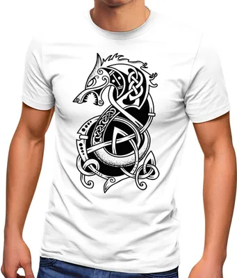 Produktbild von Herren T-Shirt Wolf Fenrir Fabelwesen Wikinger nordische Mythologie Odin Fashion Streetstyle Neverless® weiß 3XL
