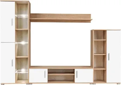 Produktbild von TV-Wohnwand mit LED-Leuchten Sonoma Eiche und Weiß