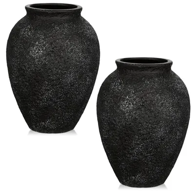 Produktbild von Keramikvase 17 cm Struktur für Trockenblumen 2er Set Beige
