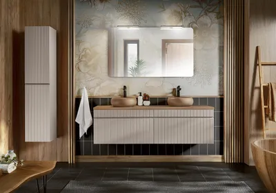 Zdjęcie produktu dla Zestaw mebli łazienkowych 160cm z umywalkami, lustrem i szafką
