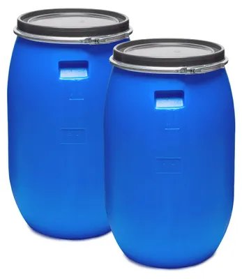 Image de Lot de 2 fûts à couvercle 120 litres en PEHD, fûts alimentaires, poubelles pour aliments, citernes