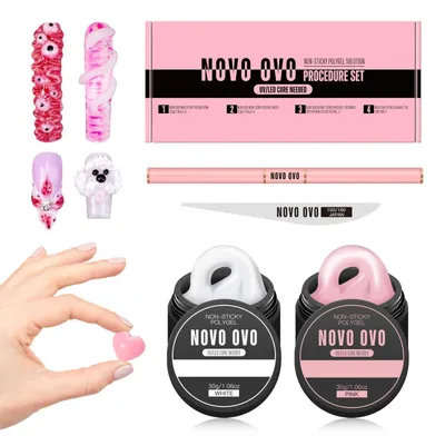 Produktbild von Polygel Set Nageldesign Weiß & Pink mit Stift & Nagelfeile