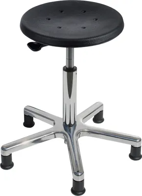 Produktbild von Drehhocker Atlanta | Sitzhöhe 46-64cm | Ø 53cm | Tragfähigkeit 110kg | Polyurethane-Sitz | Aluminium-Fußkreuz mit Gleiter | Hebelauslösung | Schwarz