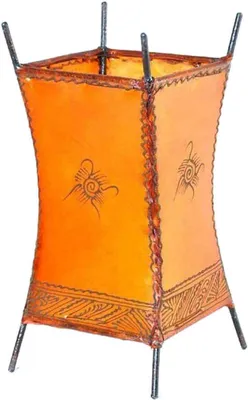 Zdjęcie produktu dla Lampa orientalna lampa z henny lampa z marokańskiej skóry lampa stołowa lampa podłogowa carree sun 30 cm, pomarańczowa
