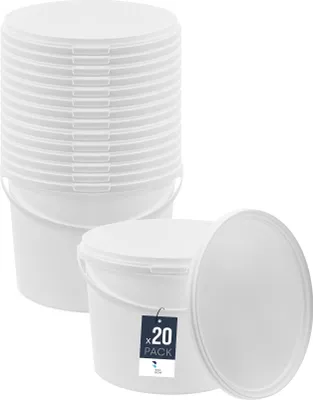 Produktbild von BenBow Eimer mit Deckel 10L x20 Weiß - lebensmittelecht, stabil, luftdicht, auslaufsicher, geruchsneutral - Plastikeimer mit Henkel - leer
