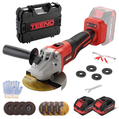 Produktbild von TEENO Akku-Winkelschleifer, Comes with Plastic Tool Box, Winkelschleifer 21 V, 1000 W, bürstenloser Motor mit 2 Akkus 4,0 Ah, 9100 U/min