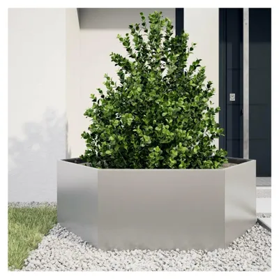 Produktbild von Hochbeet aus Metall für Garten und Terrasse, sechseckig, 138x120x45 cm, Edelstahl