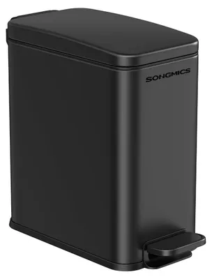 Image de Poubelle pour déchets cosmétiques, 5 litres, noire – Pédale en acier inoxydable, dimensions : 29,9 x 14,4 x 29 cm