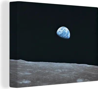 Produktbild von MuchoWow® - Leinwandbilder - Die Erde vom Mond aus, Wandbild, Wanddeko Bilder Wohnzimmer, 120x90 cm