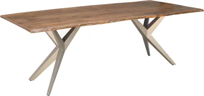 Immagine prodotto di MASSIVMOEBEL24 | FREEFORM 4 Tavolo da pranzo in legno di acacia - laccato natur / ferro - argento mat 160x90x76