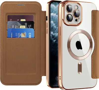 Immagine prodotto di Custodia per iPhone 11 Pro Max compatibile con MagSafe, custodia trasparente con portacarte, custodia in pelle con protezione della fotocamera Marrone