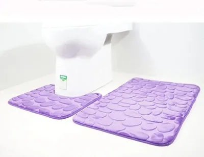 Produktbild von Badteppich Set 2 teilig Waschbar rutschfest Badematten-Set Badvorleger und WC Teppich für Badezimmer, Lila