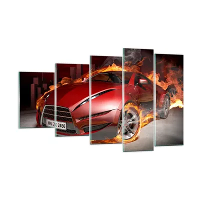 Produktbild von Bilder auf glas - Auto Flammen Rot - 100x60cm - Glasbilder - Wandbilder - Kunstdruck - zum Aufhängen bereit - Wanddekoration aus Glas - Glas Bilder - Wandbild auf Glas - 5 Teile - GEG100x60-0200