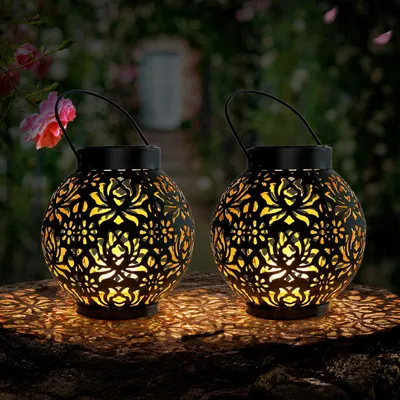 Produktbild von 2 Stück OOWOLF Solar Laterne,Solarlaterne Garten 500mAh IP44 wasserdicht, LED Solar Laterne für außen warmweiß Edelstahl+ABS,solarlaterne hängend
