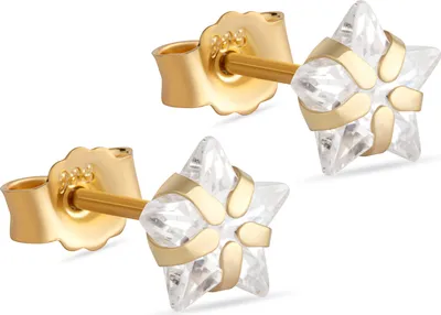 Produktbild von Paar Damen Ohrstecker Stern Krappenfassung Zirkonia stein 333 Gelb Gold 8 Karat