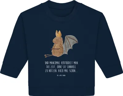 Produktbild von Mr. & Mrs. Panda Organic Baby Pullover Fledermaus Sitzen 12. - 18. Monat - French Navy - Geschenk, Entspannen, Lustige Sprüche, Fledermäuse, Motivation, Bullover