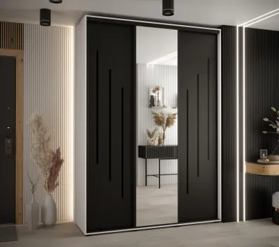 Produktbild von Kleiderschrank YVONA 9 - 170/45 cm, weiß/schwarz/schwarz