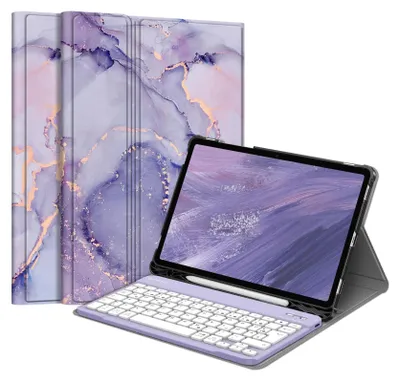 Produktbild von FINTIE Tastatur Hülle für Samsung Galaxy Tab S10 Lite/S10 FE/S9 FE 10.9" & S9 11" Tablet, Keyboard Cover mit Magnetisch Abnehmbarer Deutscher Bluetooth Tastatur, Lila Marmor