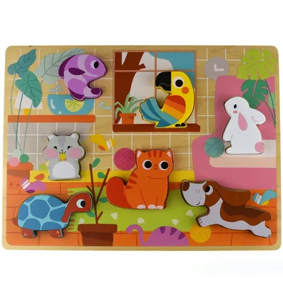 Produktbild von Tooky Toy Holz Montessori Puzzle Tiere Haus Match Formen