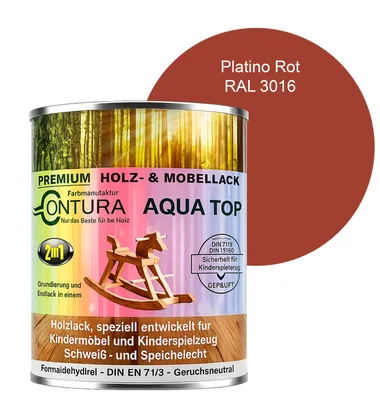 Produktbild von Contura 750ml. Möbellack Lack für Kinderspielzeug Buntlack DIN EN71/3 Buntlack Holzlack - RAL 3016 Platino Rot