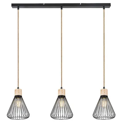 Immagine prodotto di Rabalux 3149 Lampada a sospensione 3 spot Farfalle, E27 legno, nero, rotondo, industriale, ø180mm